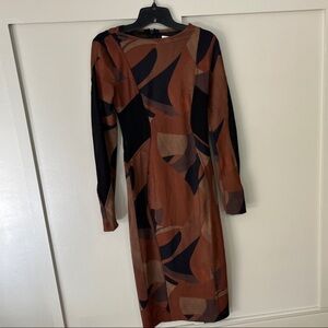 House of CB Abstract Brown and Black Dress